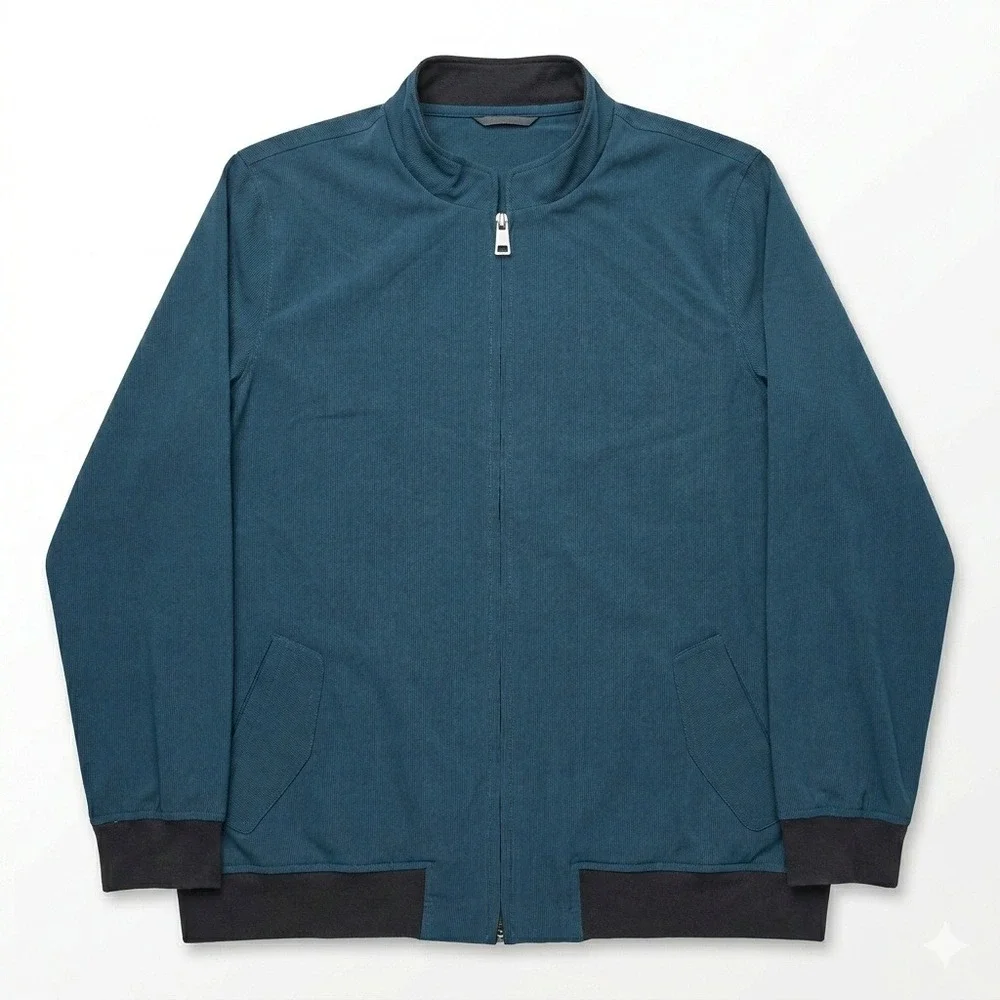Travis Mathew Men Medium M Blue Full Zip Jacket Pima Cotton Manito Golf Pro Shop